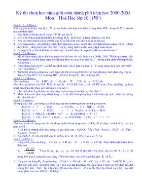 Kỳ thi chọn học sinh giỏi toàn thành phố năm học 2000-2001 Môn Hoá Học lớp 10